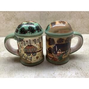 Vintage Large Ceramic Fall Farm Harvest WCL Salt & Pepper Shakers